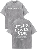 Jesus Loves You Acid Wash T-Shirt – Oversized Christian Graphic Tee for Men & Women
