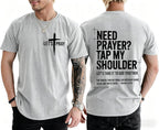 Christian Shirts for Men Need Prayer Tap My Shoulder T-Shirt Cross Faith | Christian Cross Faith Religious Jesus Tshirts Women