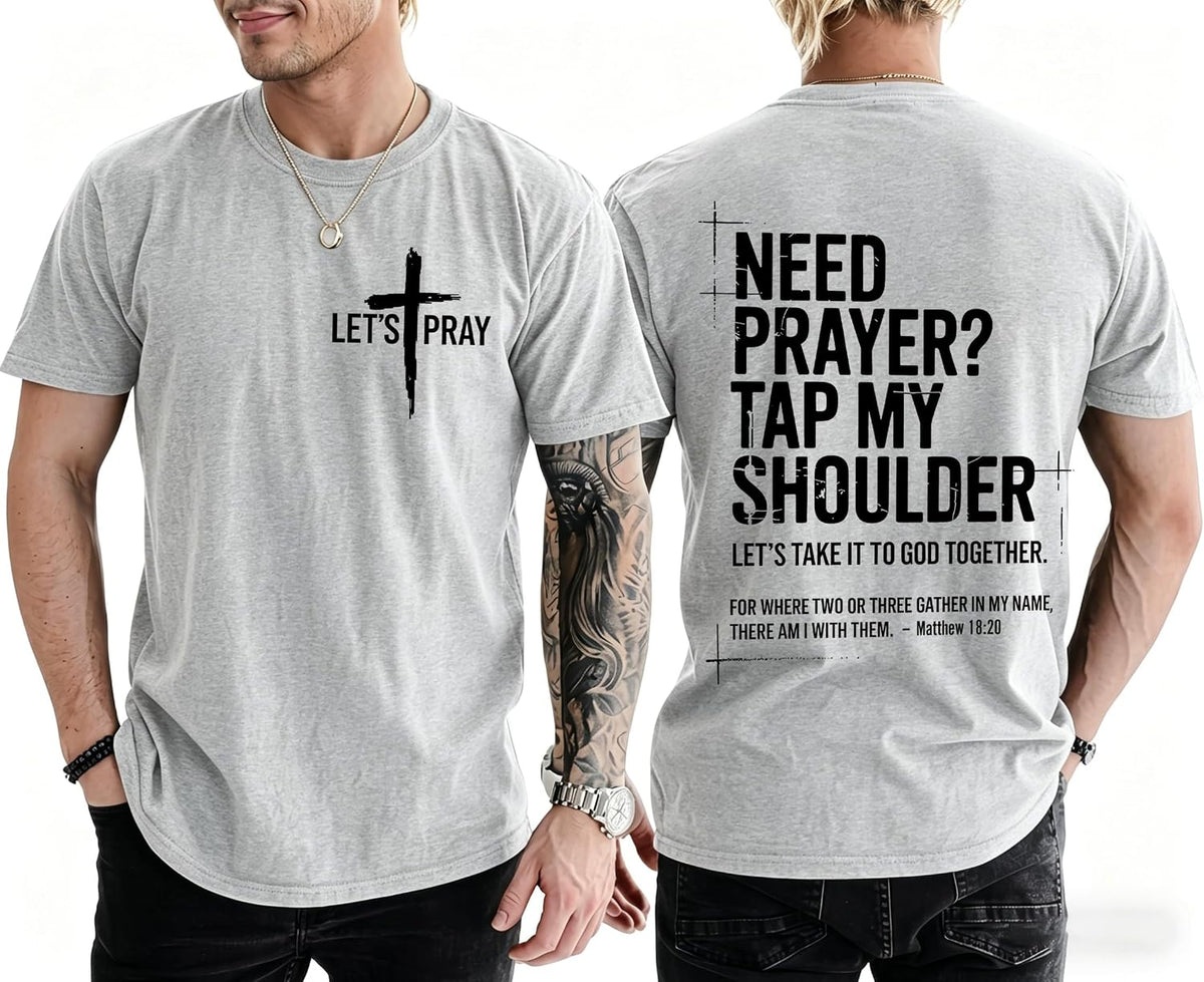 Christian Shirts for Men Need Prayer Tap My Shoulder T-Shirt Cross Faith | Christian Cross Faith Religious Jesus Tshirts Women