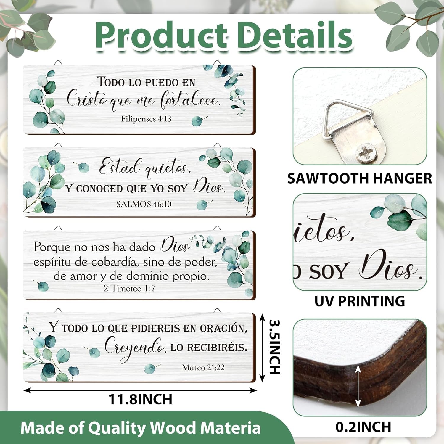 4 Pieces Spanish Bible Verse Wall Decor Set, Christian Wood Plaque Signs(Fresh Style)