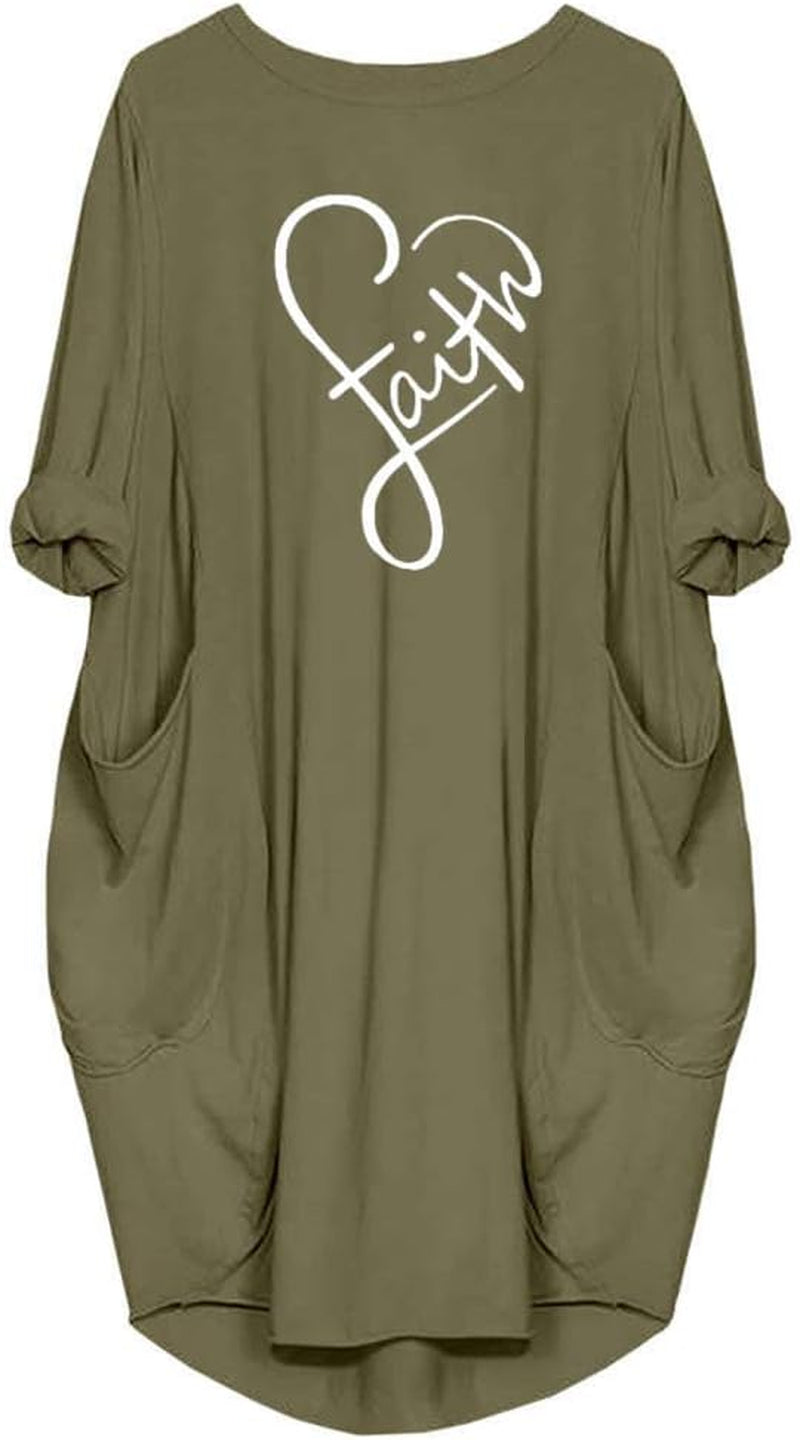 Women'S Faith Oversize Baggy T Shirt Causal Loose Party Short Midi Dresses with Pockets