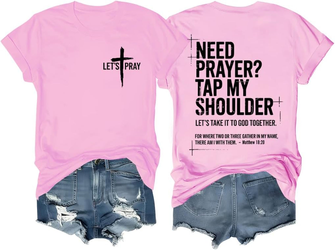 Christian Shirts for Men Need Prayer Tap My Shoulder T-Shirt Cross Faith | Christian Cross Faith Religious Jesus Tshirts Women