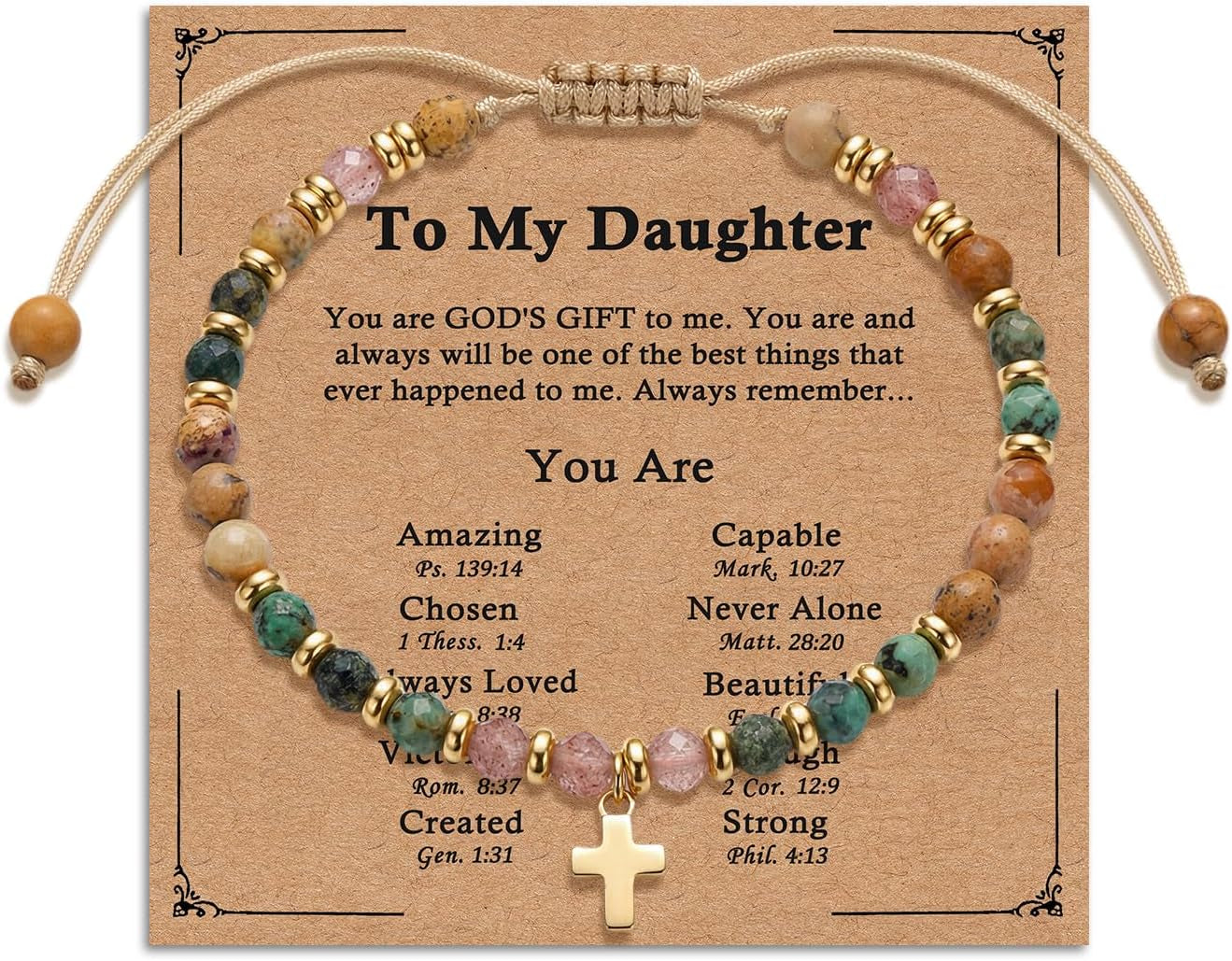Adjustable Cross Bracelet for Boys, Tiger Eye Beaded Faith Bracelet, Christian Gift