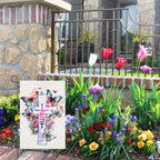 Religious Easter Garden Flag 12X18 Double Sided Easter Cross Garden Flag, Floral Faith Yard Flag 12x18 Double Sided