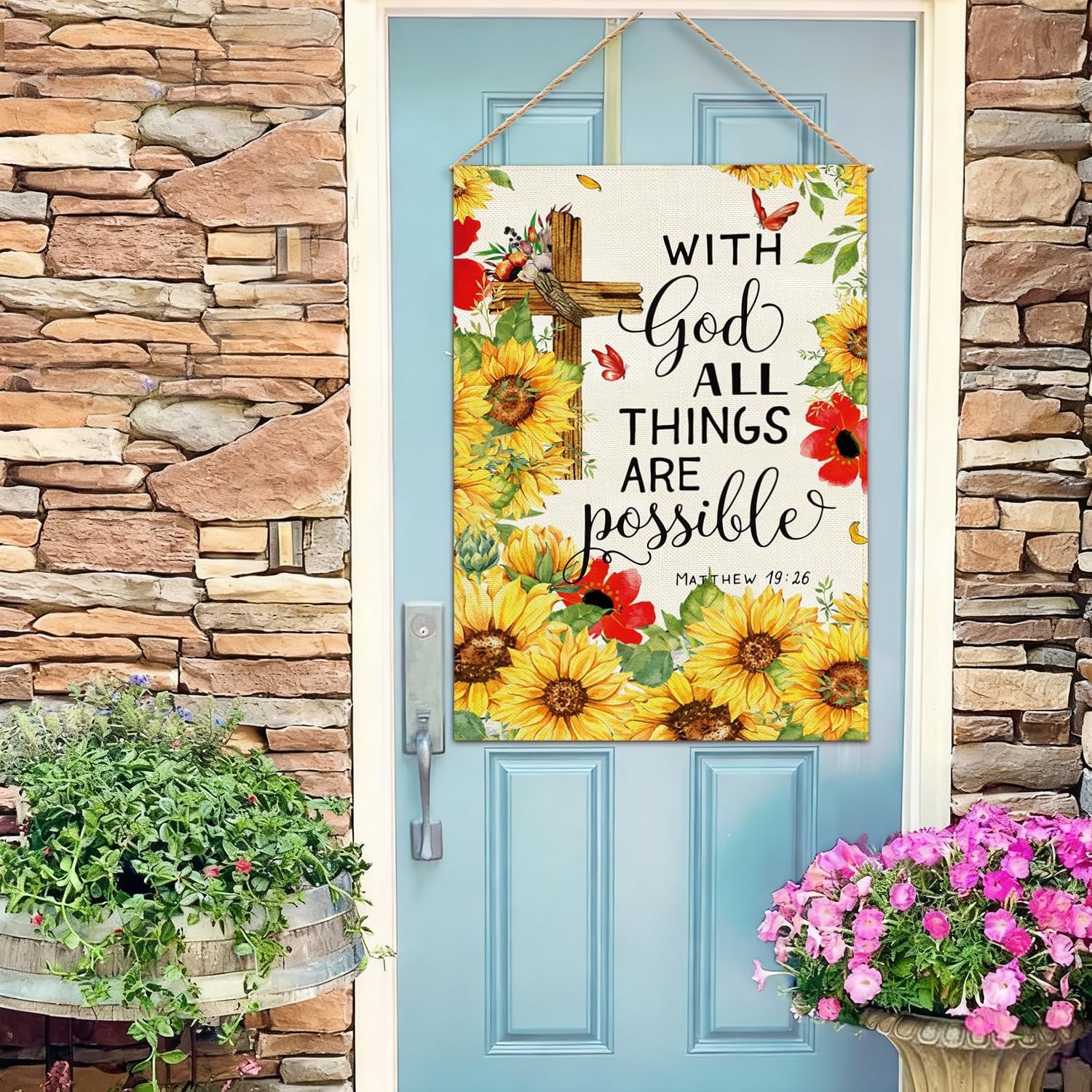 Sunflower Garden Flag, Double Sided Burlap, 12.5x18 Inch with Clip and Stopper
