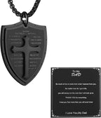 Armor of God Cross Necklace for Men, Stainless Steel Ephesians 6:16-17 Pendant, Christian Gift