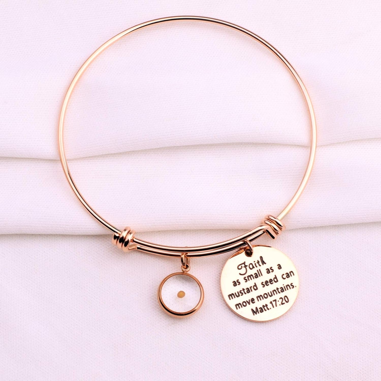 Faith Mustard Seed Bracelet, Stainless Steel Charm Bracelet, Christian Inspirational Gift(Matt 17:20 RG)
