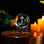 2.3In Jesus Crystal Ball with Stand 3D Cross Gift for Christian Catholic | K9 Crystal Laser Engraving Includes Metal Display Stand Gift Box Ready Ideal for Prayer Room Church Home Display