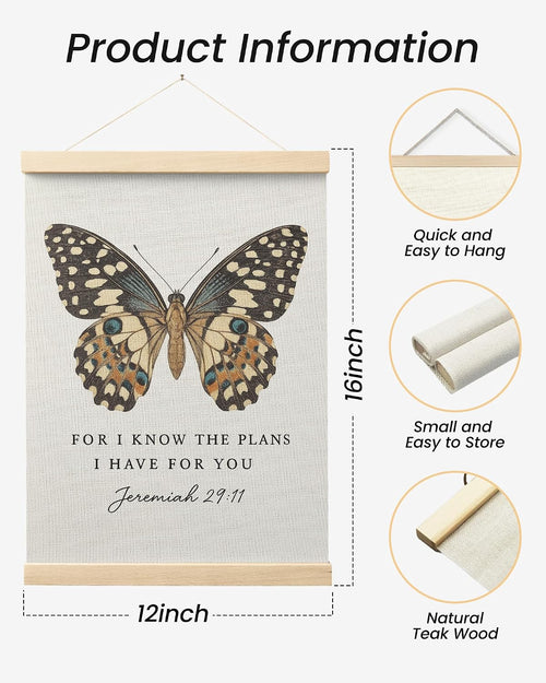 Christian Butterfly Poster, Jeremiah 29:11 Bible Verse Wall Art, 12X16 Inch