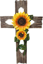 Wooden Sunflower Cross Wall Decor, Rustic Farmhouse Christian