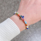 Millefiori Glass Cross Bracelet, Rainbow Beaded Rosary Bracelet, Christian Faith Gift