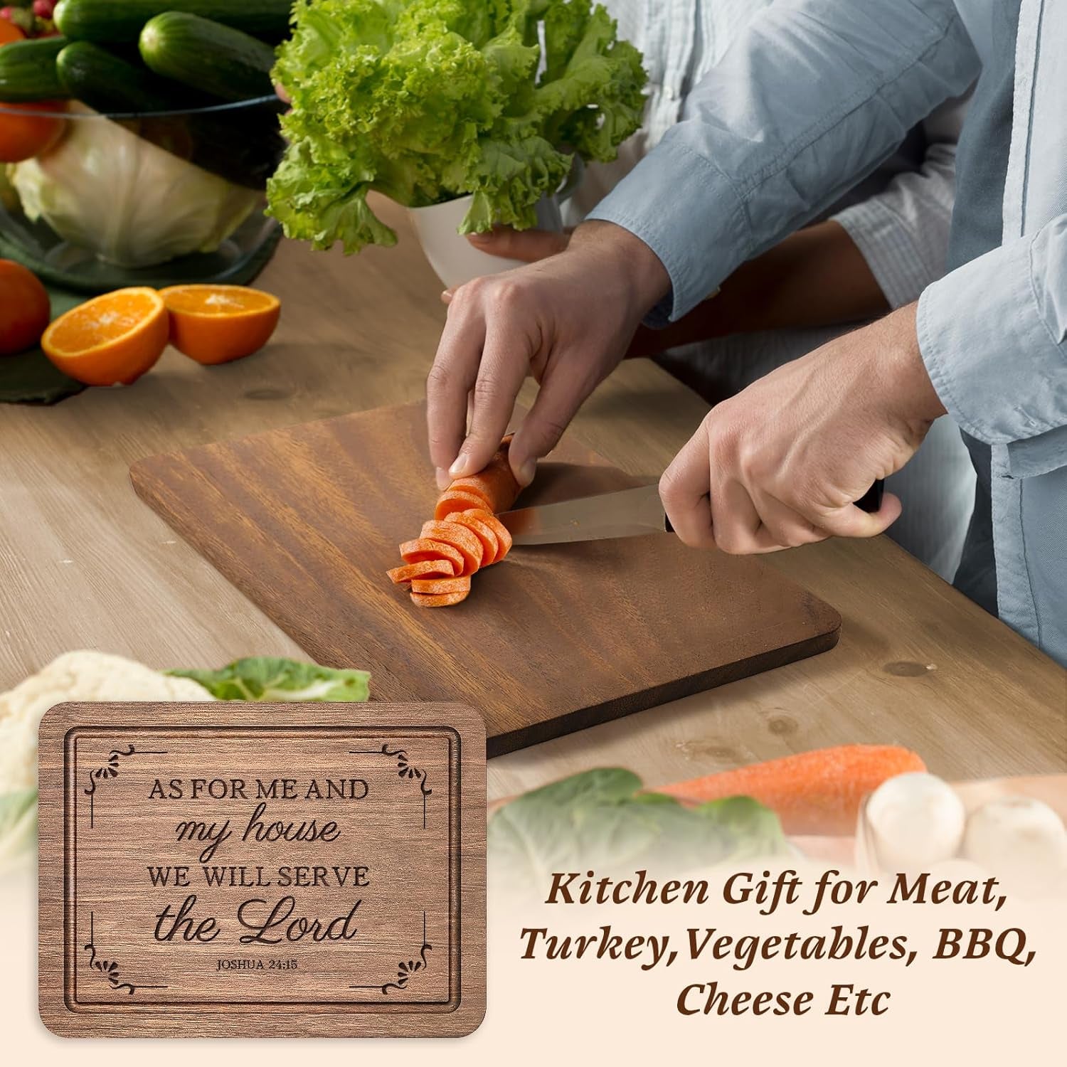 As For Me and My House Cutting Board, Christian Wedding Gift 11 X 8.5 In