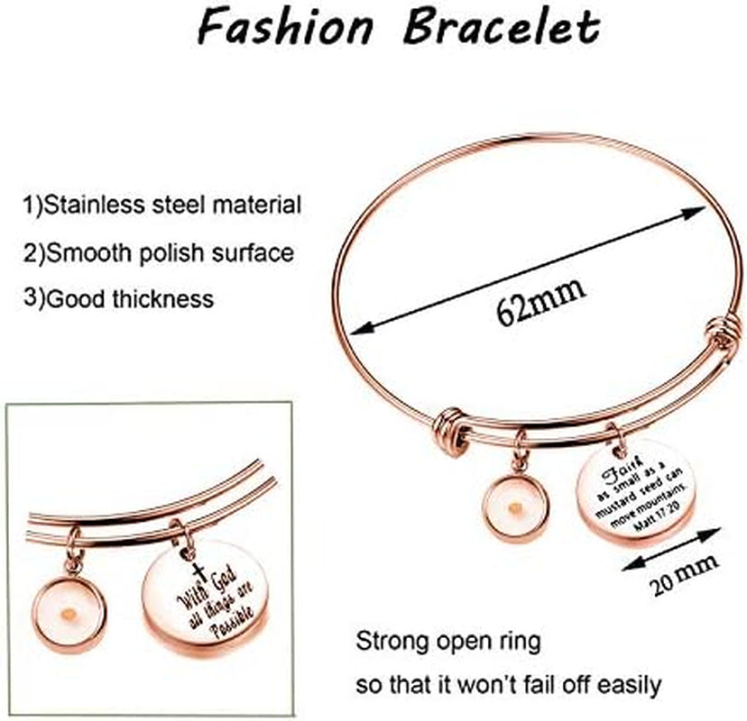 Faith Mustard Seed Bracelet, Stainless Steel Charm Bracelet, Christian Inspirational Gift(Matt 17:20 RG)