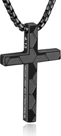 Soccer Cross Necklace for Boys, Stainless Steel Bible Verse Pendant, Christian Gift for Him