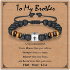 Adjustable Cross Bracelet for Boys, Tiger Eye Beaded Faith Bracelet, Christian Gift