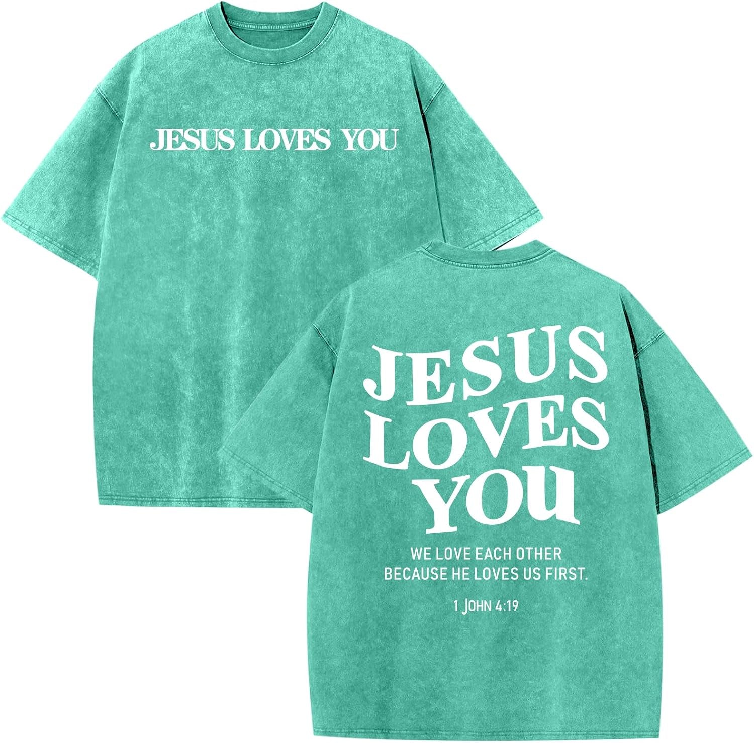 Jesus Loves You Acid Wash T-Shirt – Oversized Christian Graphic Tee for Men & Women