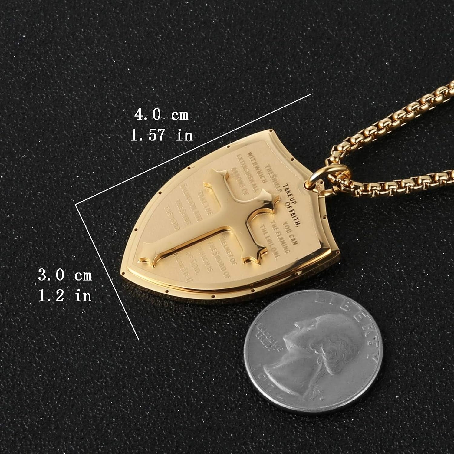 Armor of God Cross Necklace for Men, Stainless Steel Ephesians 6:16-17 Pendant, Christian Gift