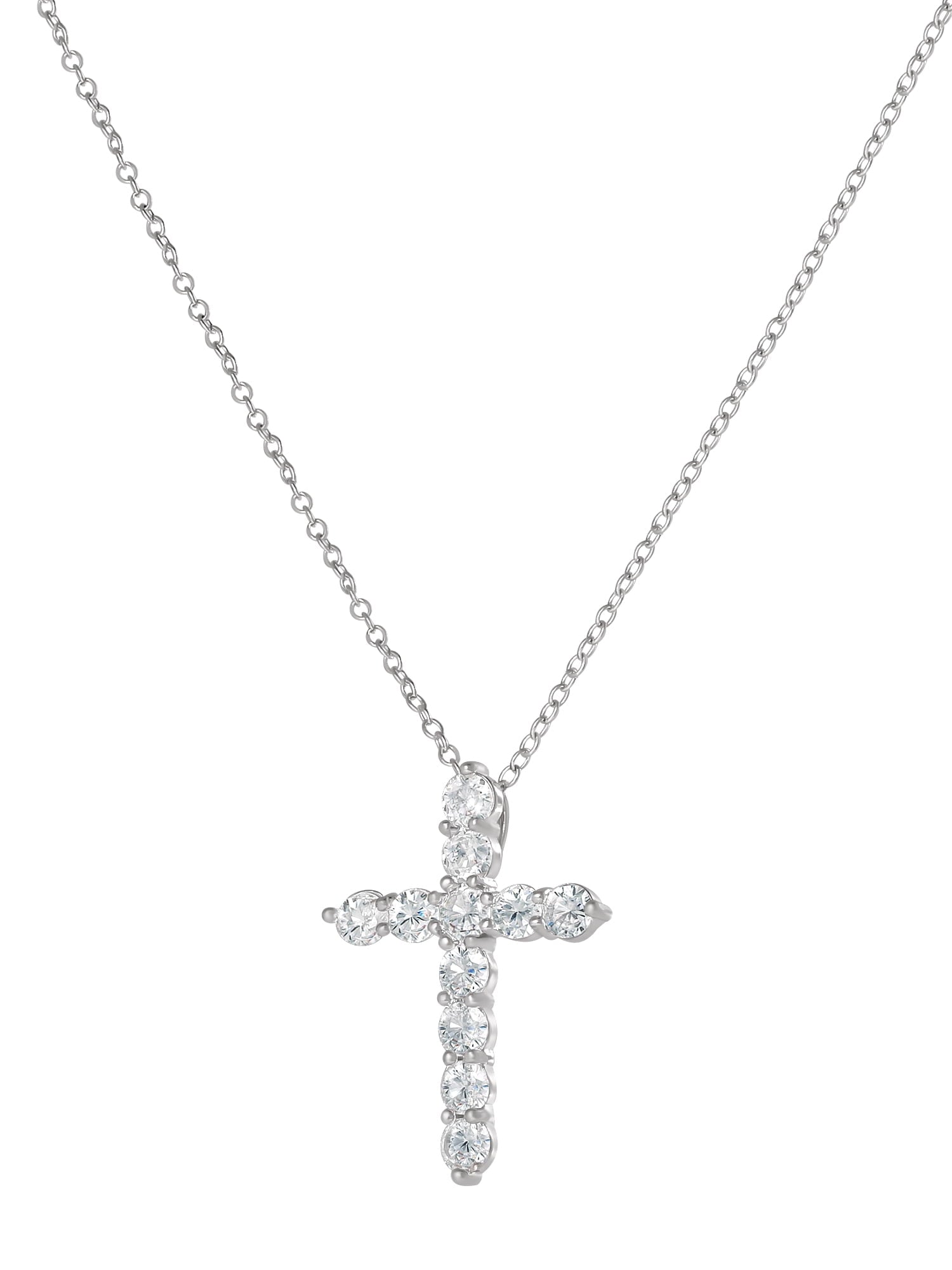 Silver-Plated Cubic Zirconia Cross Pendant Necklace, 18" + 2" Extender