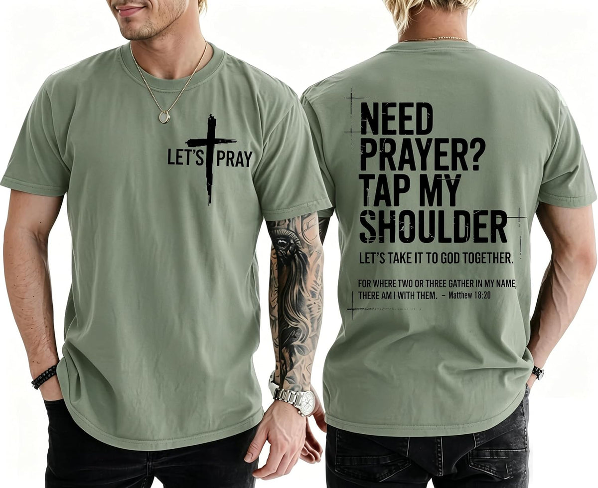 Christian Shirts for Men Need Prayer Tap My Shoulder T-Shirt Cross Faith | Christian Cross Faith Religious Jesus Tshirts Women
