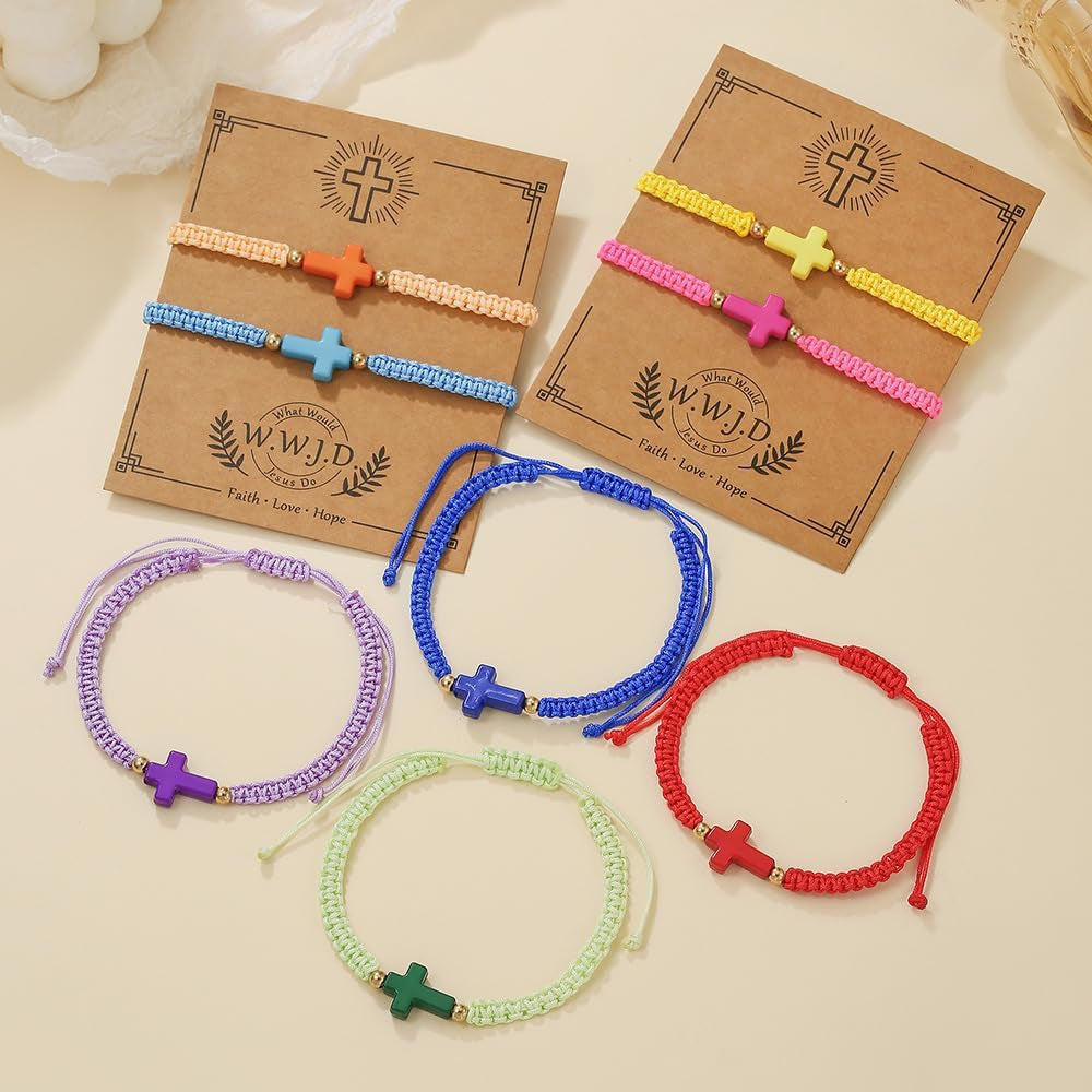 WWJD Cross Bracelet Set for Couples, 2 Pc Braided Rope Faith Bracelets, Matching Christian Gift