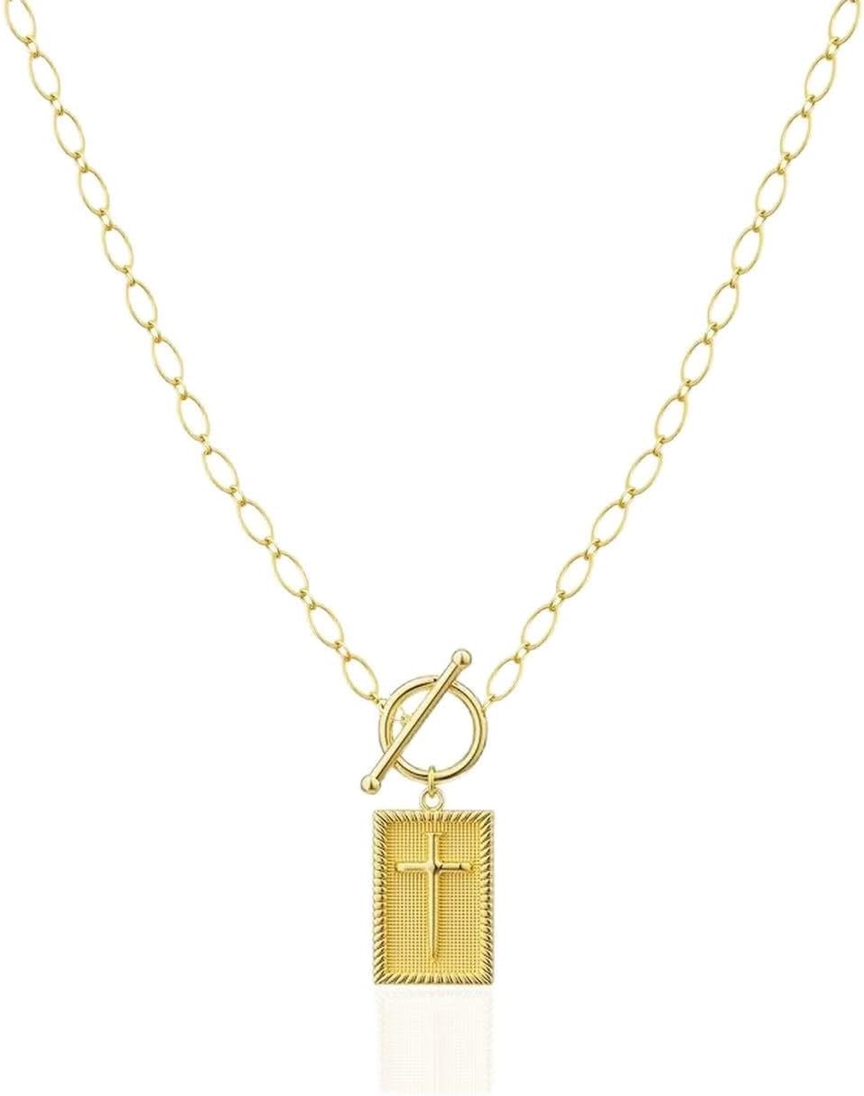 Dainty 14K Gold Plated Cross Necklace for Women, Non Tarnish Faith Pendant Gift