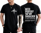 Christian Shirts for Men Need Prayer Tap My Shoulder T-Shirt Cross Faith | Christian Cross Faith Religious Jesus Tshirts Women