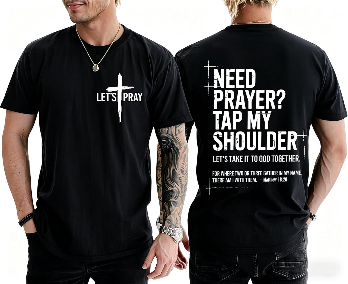 Christian Shirts for Men Need Prayer Tap My Shoulder T-Shirt Cross Faith | Christian Cross Faith Religious Jesus Tshirts Women