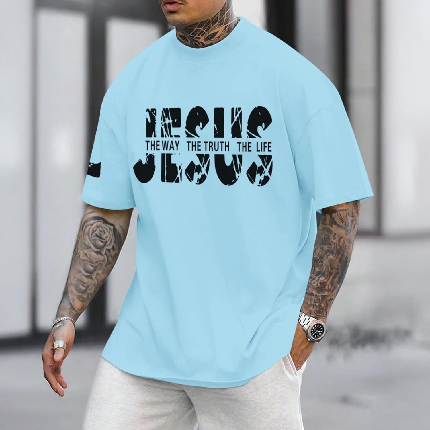Christian Jesus Faith Shirts for Men God Religious Cross Bible Verse Inspirational Shirt Oversized Graphic Tees Tops