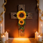 Wooden Sunflower Cross Wall Decor, Rustic Farmhouse Christian