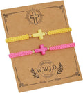 WWJD Cross Bracelet Set for Couples, 2 Pc Braided Rope Faith Bracelets, Matching Christian Gift