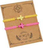 WWJD Cross Bracelet Set for Couples, 2 Pc Braided Rope Faith Bracelets, Matching Christian Gift