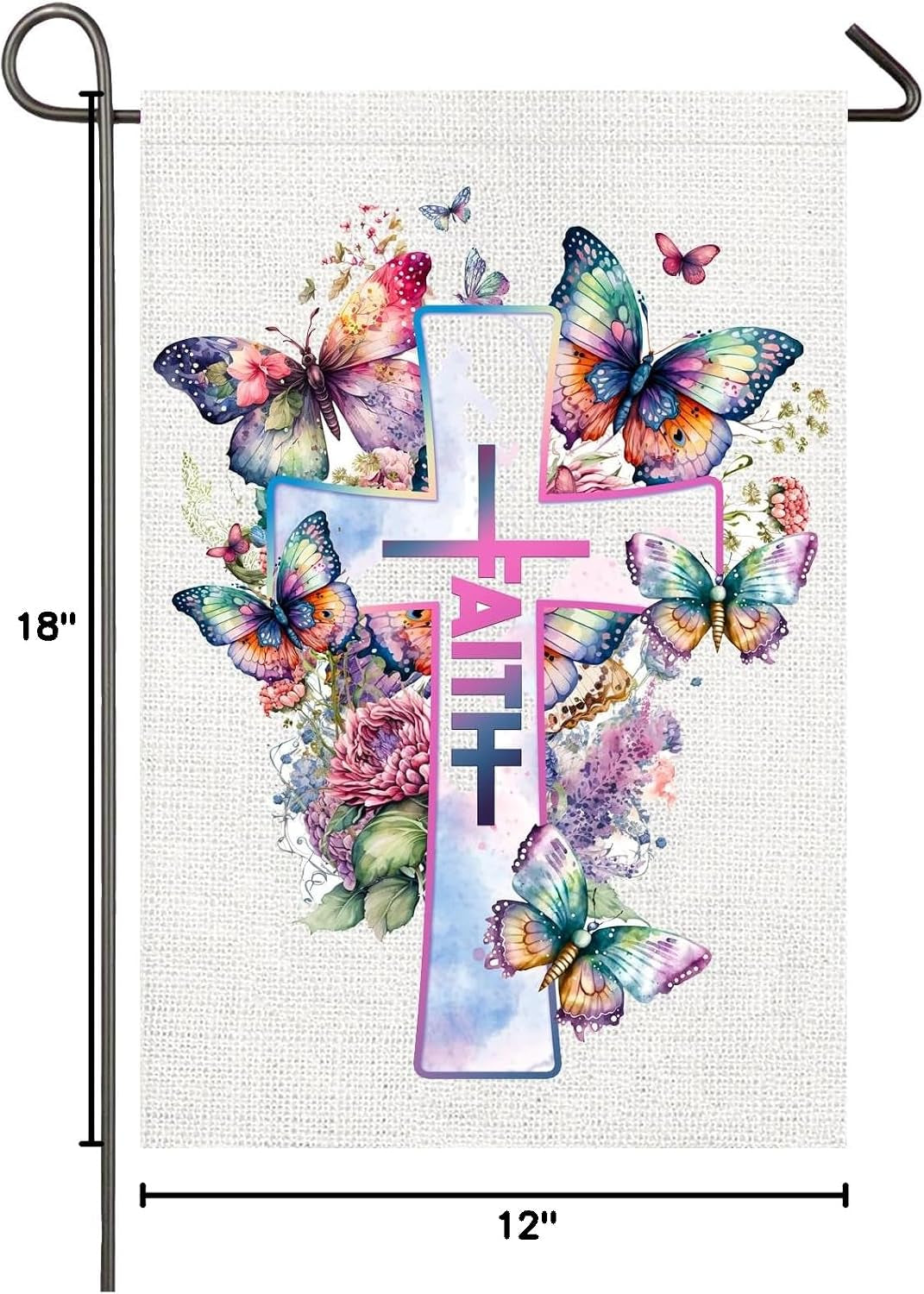 Religious Easter Garden Flag 12X18 Double Sided Easter Cross Garden Flag, Floral Faith Yard Flag 12x18 Double Sided