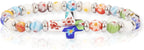 Millefiori Glass Cross Bracelet, Rainbow Beaded Rosary Bracelet, Christian Faith Gift