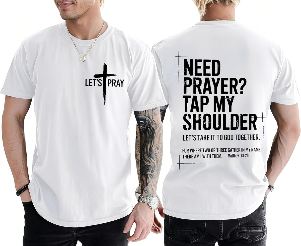 Christian Shirts for Men Need Prayer Tap My Shoulder T-Shirt Cross Faith | Christian Cross Faith Religious Jesus Tshirts Women