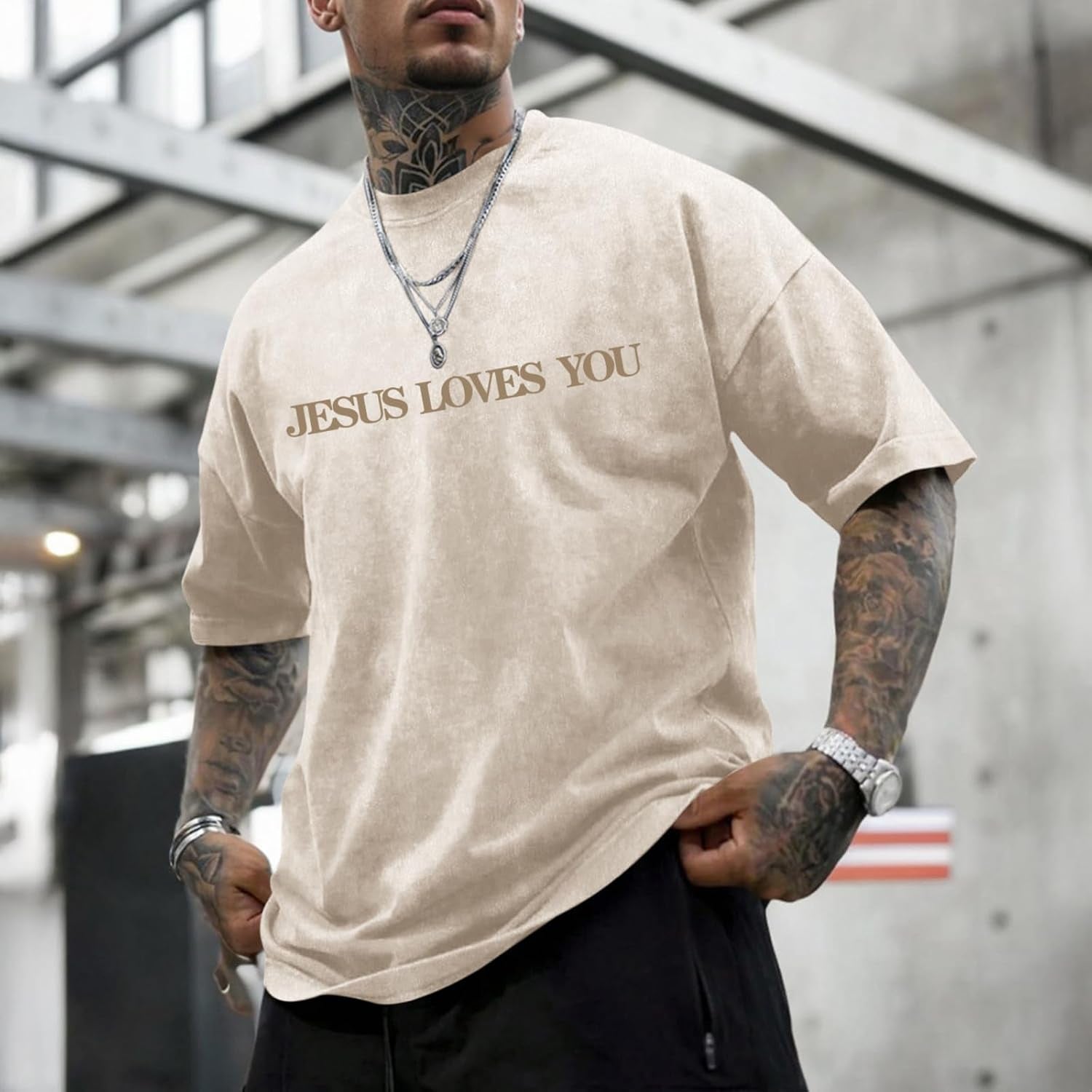 Jesus Loves You Acid Wash T-Shirt – Oversized Christian Graphic Tee for Men & Women