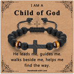 Adjustable Cross Bracelet for Boys, Tiger Eye Beaded Faith Bracelet, Christian Gift