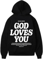 God Loves You Hoodie | Christian Cross Faith Pullover Sweatshirt, Unisex Men & Women