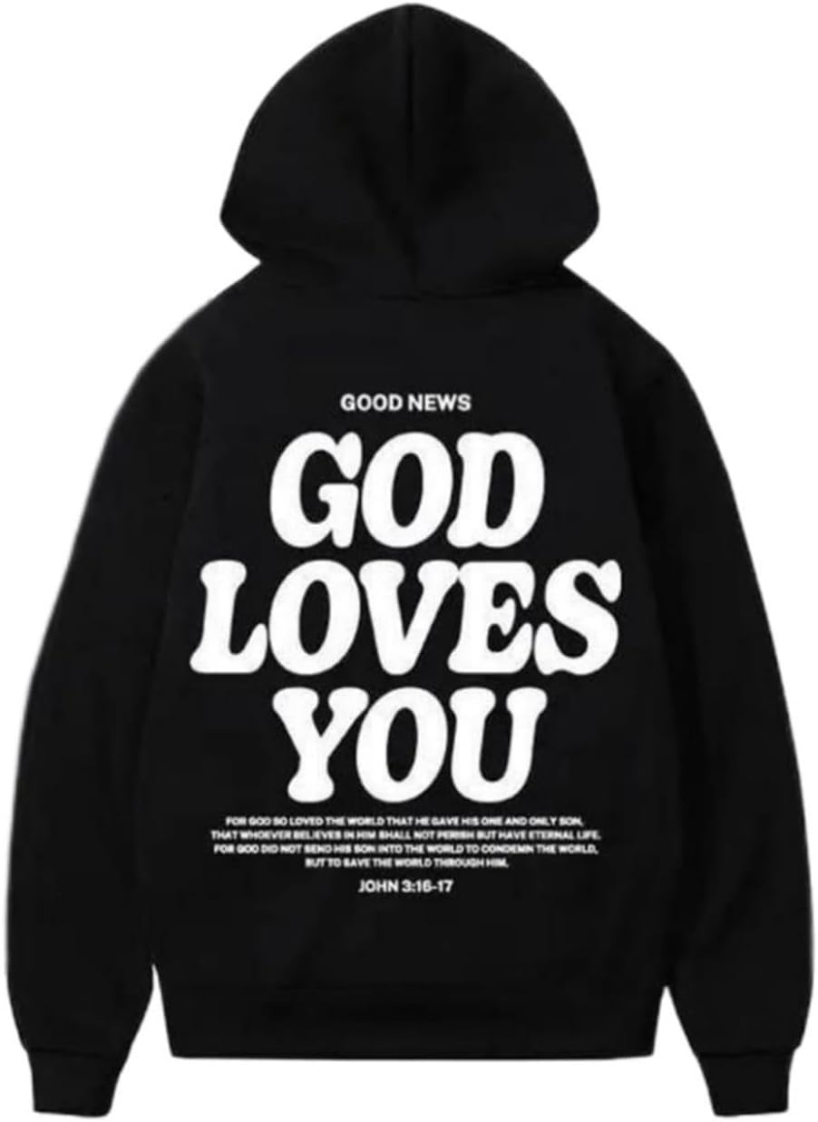God Loves You Hoodie | Christian Cross Faith Pullover Sweatshirt, Unisex Men & Women