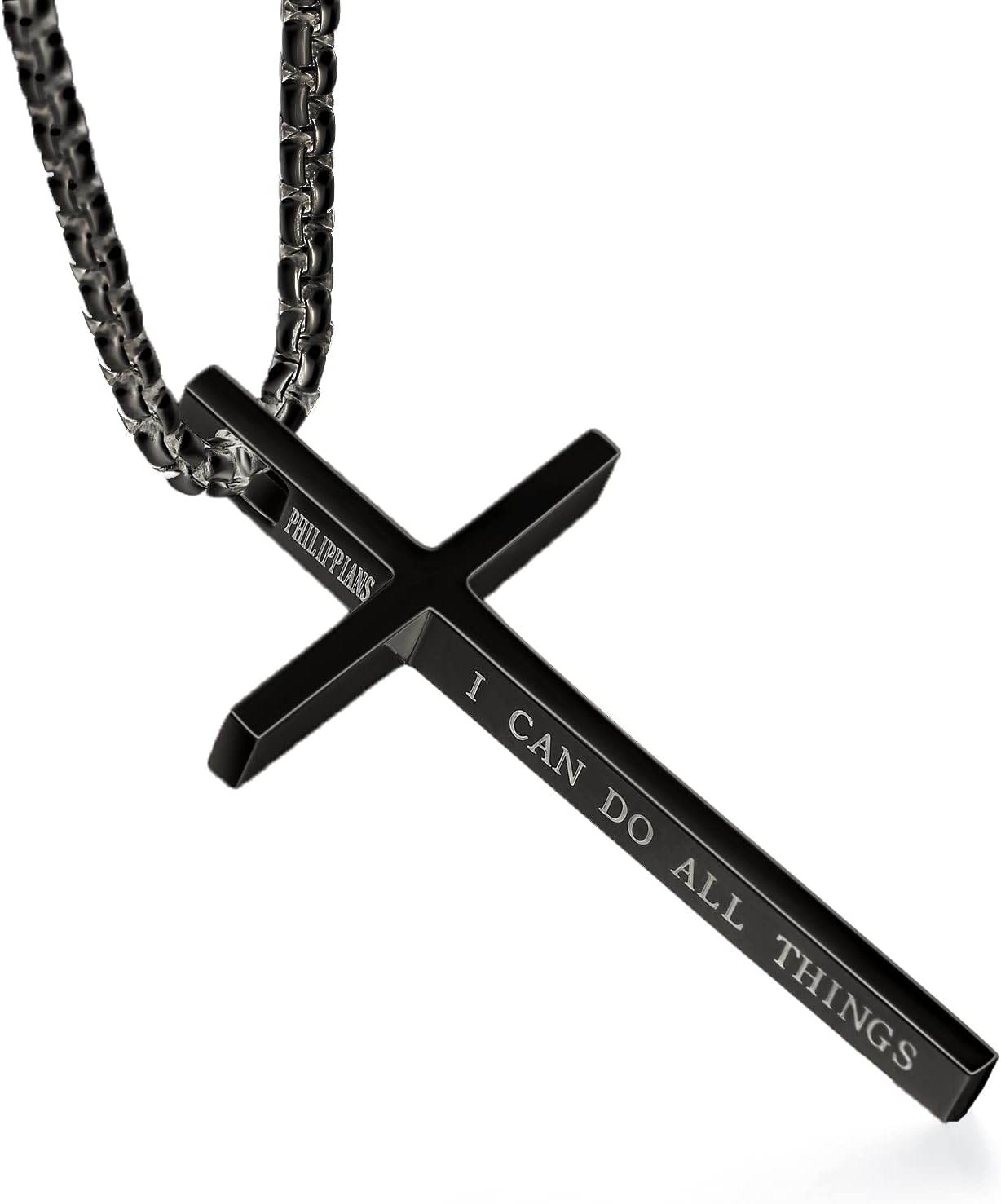Cross Necklace for Men – Stainless Steel Philippians 4:13 Pendant, Christian Faith Gift for Him