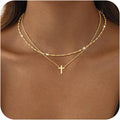 Dainty Layered Gold Cross Necklace for Women – 14K Gold Plated Choker, Trendy Christian Faith Jewelry
