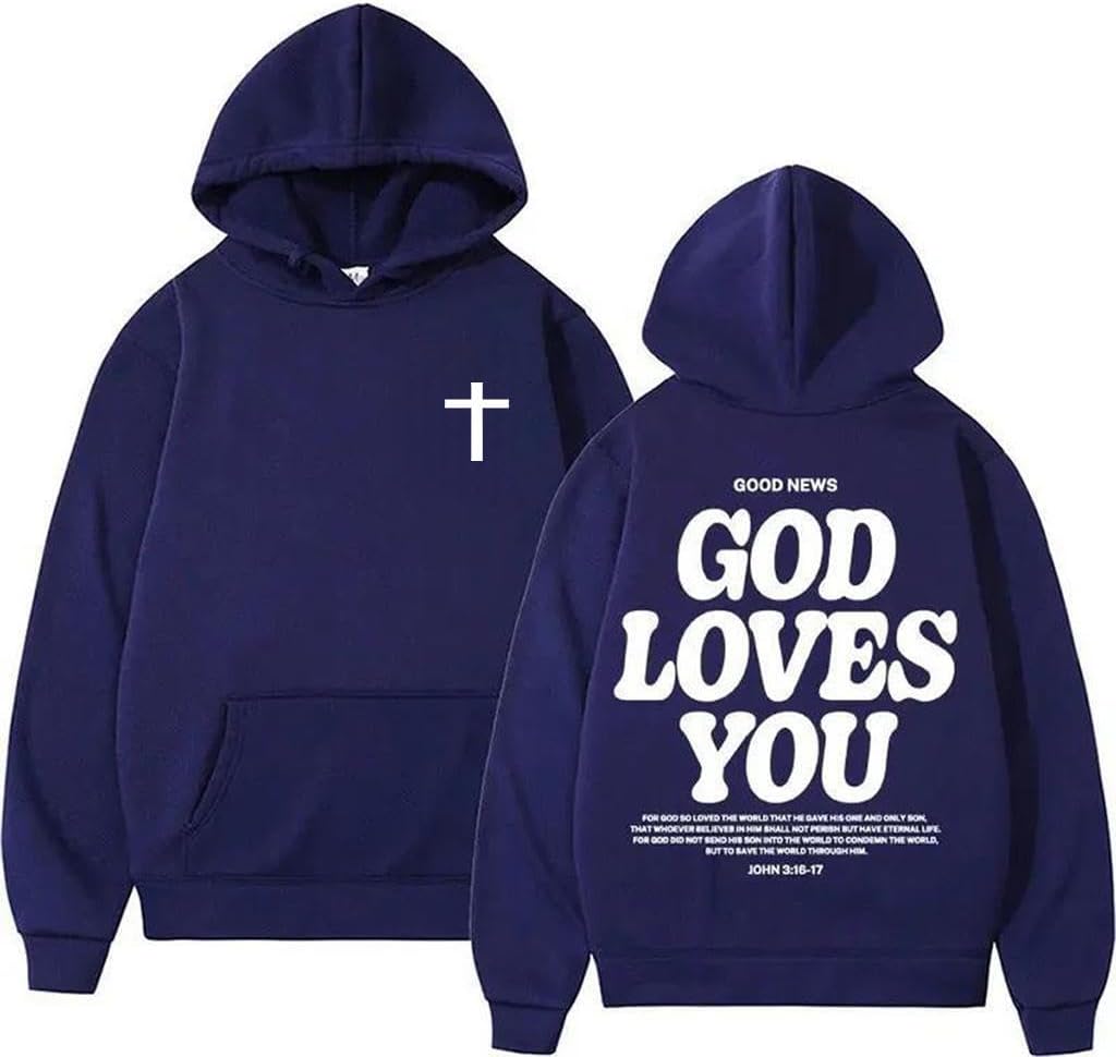 God Loves You Hoodie | Christian Cross Faith Pullover Sweatshirt, Unisex Men & Women