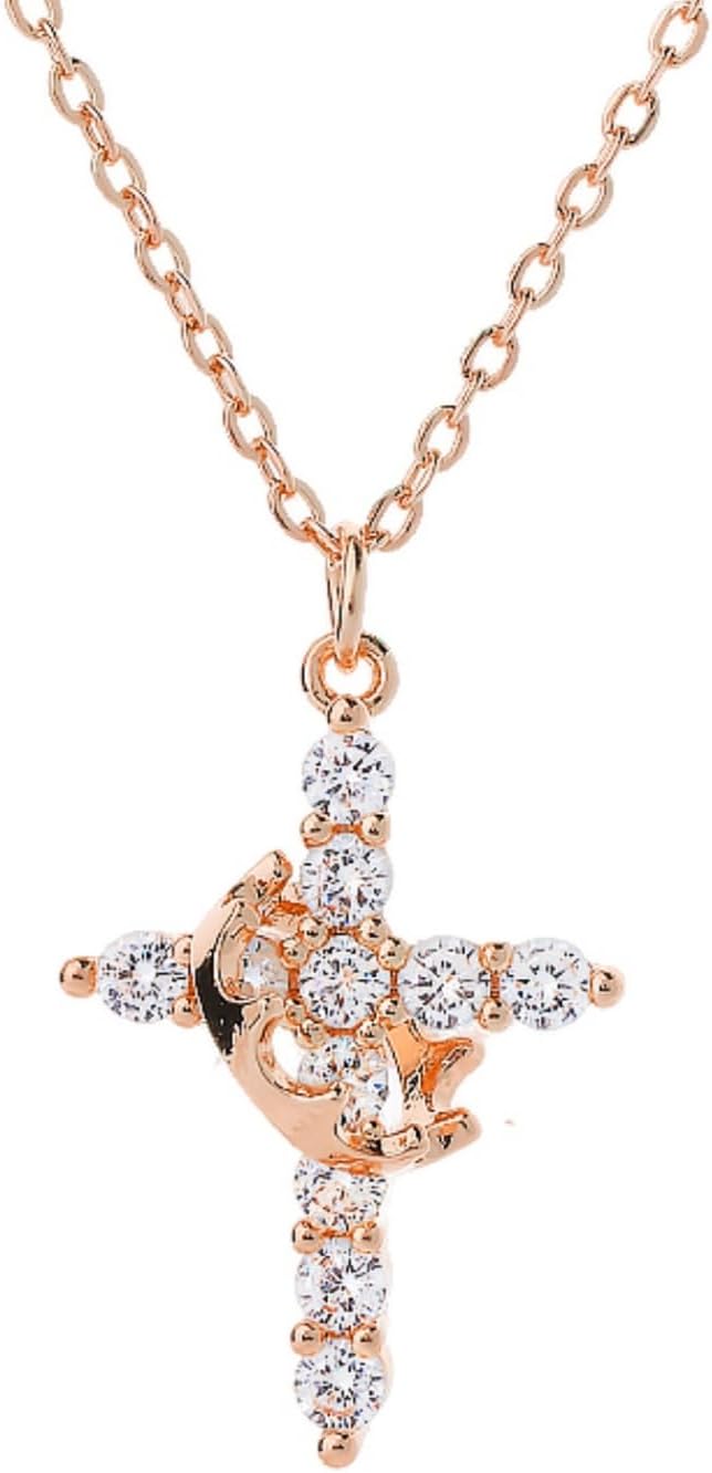 Crown Cross Necklace for Women – Gold/Silver CZ Pendant, Adjustable Hypoallergenic Faith Jewelry (Gift-Boxed)