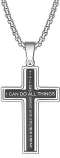 Cross Necklace for Men – Stainless Steel Philippians 4:13 Pendant, Christian Faith Gift for Him