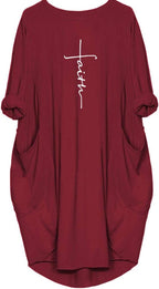 Women'S Faith Oversize Baggy Long Sleeve T Shirt Causal Loose Midi Dresses with Pockets