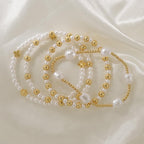 Gold Cross Pearl Bracelet Stack for Women, Stackable Faith Bracelet Set