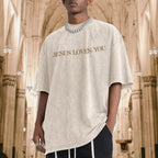 Jesus Loves You Acid Wash T-Shirt – Oversized Christian Graphic Tee for Men & Women