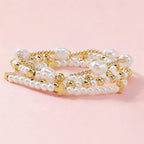 Gold Cross Pearl Bracelet Stack for Women, Stackable Faith Bracelet Set