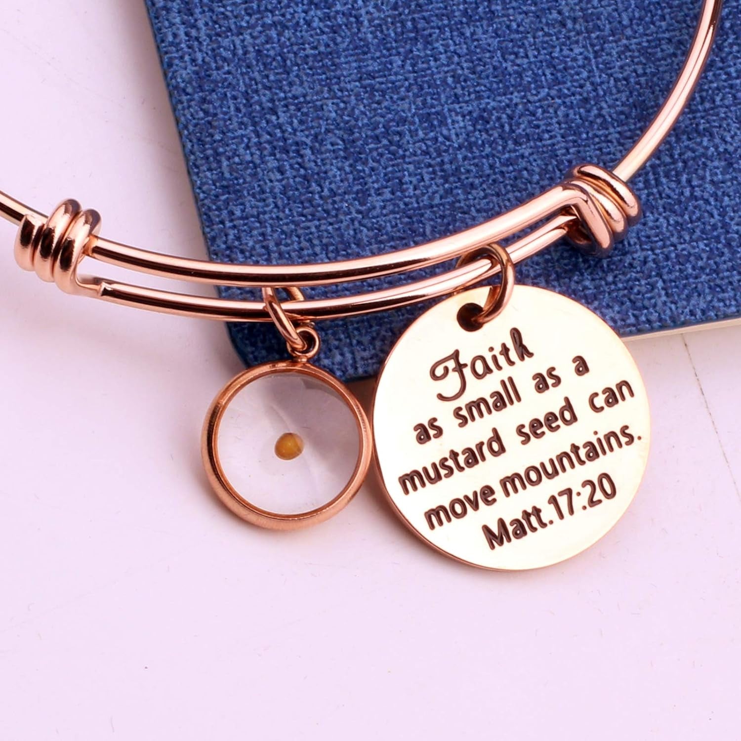 Faith Mustard Seed Bracelet, Stainless Steel Charm Bracelet, Christian Inspirational Gift(Matt 17:20 RG)