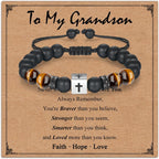 Adjustable Cross Bracelet for Boys, Tiger Eye Beaded Faith Bracelet, Christian Gift