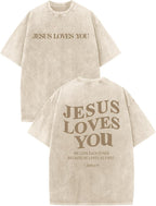 Jesus Loves You Acid Wash T-Shirt – Oversized Christian Graphic Tee for Men & Women